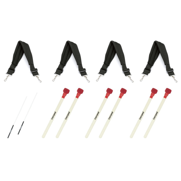 Leichtes Zubehörpaket (4 Gurte, 6 rote Surdoschlägel und 2 Perltrommelstöcke)