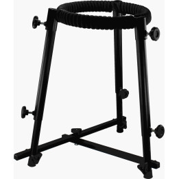 Soporte metálico negro ajustable de marca Contemporânea diseñado para timbau o timbal bahiano